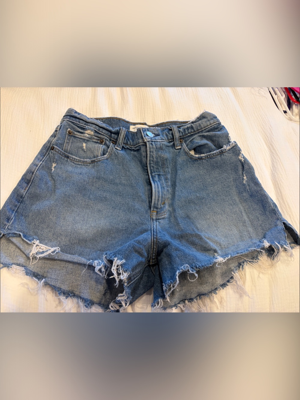 Abercrombie & Fitch Distressed Raw Hem Denim Shorts - Blue
